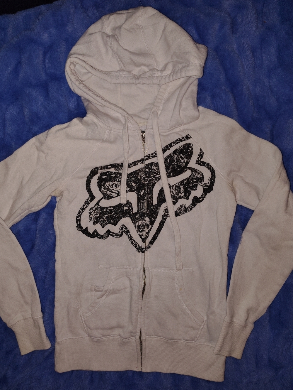 FOX White Zip-Up Hoodie with Black Graphic Logo